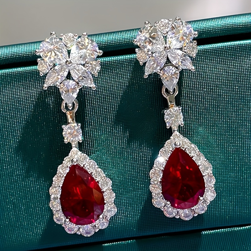 E-shop 1 Paar Damenmode Hängeohrringe Eingelegte Multicolor Synthetische Zirkonia Blumen Rote Ohrringe Hochzeitsohrringe Tägliche Party Freizeit Date