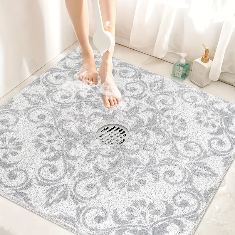 1pc gray floral pvc bath mat 23 62 23 62 inches 31 5 31 5 inches quick dry non slip shower mat with soft loofah sole durable comfortable and safe for bathroom safety bathroom ma Product details 0