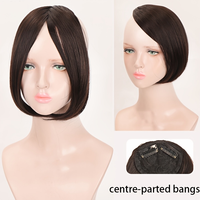 1pc women s synthetic straight bangs wig heat resistant center parted   fringe in dark brown for   short hair wigs details 0