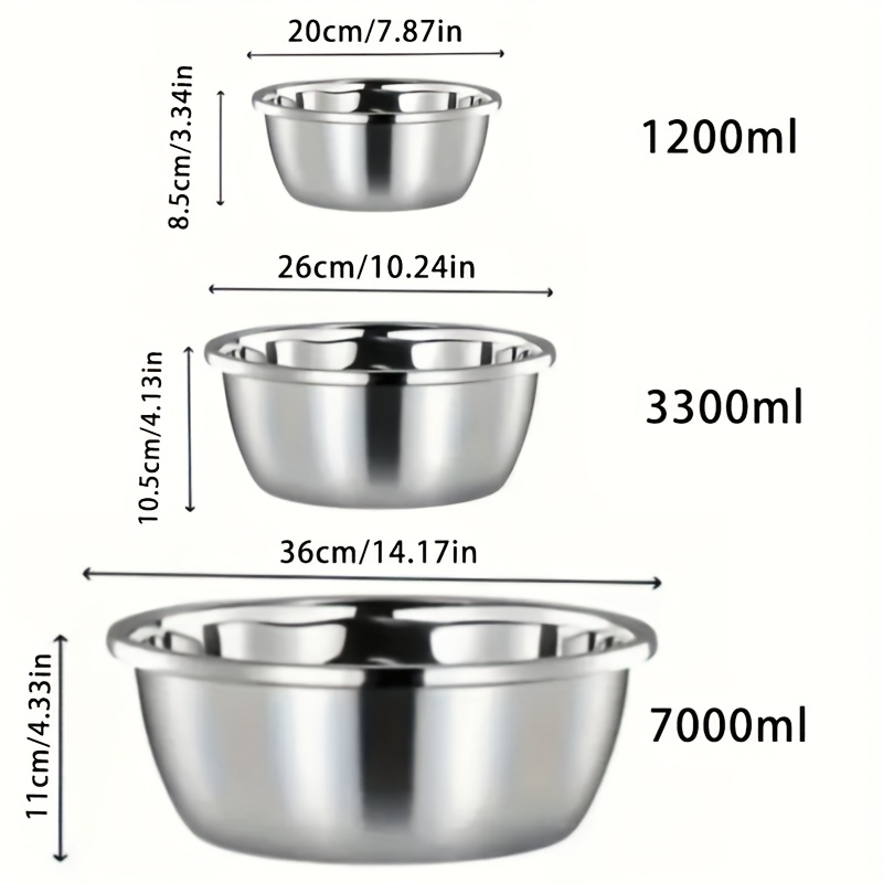 Image of 3pcs Extra Thick Large Size Stainless Steel Mixing Bowls, Extra Large Stainless Steel Kitchen Bowls, Baking And Dough Bowls, Household Vegetable Washing Bowls, Laundry Bowls, Hot Pot Bowls, Soup Bowls