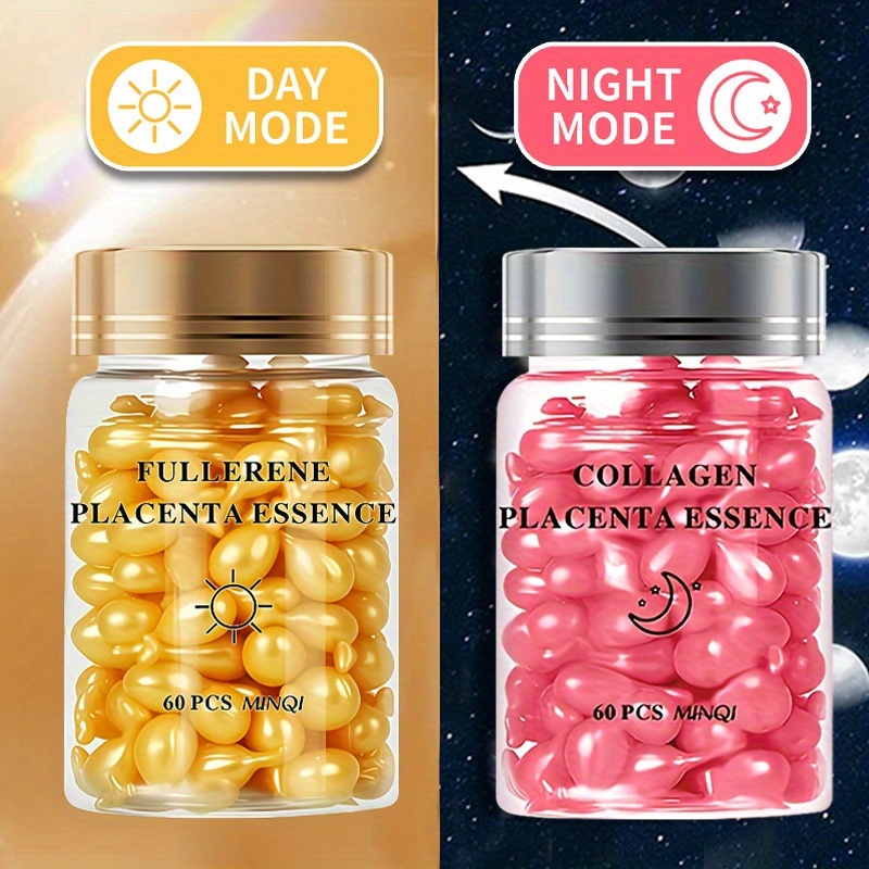 2 pack 120 capsules day night fullerene   essence collagen essence capsule set brightens nourishes light beige leaves light beige light beige looking smoother and   Product details 0