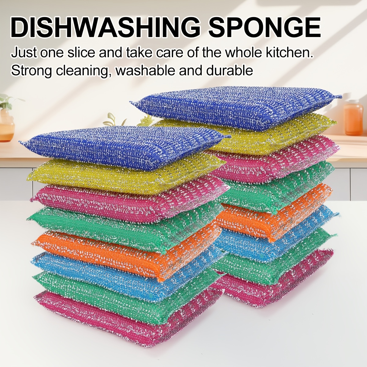 7pcs multi purpose sponge scouring pads double sided non scratch kitchen cleaning sponges suitable for dishware and home use random colors