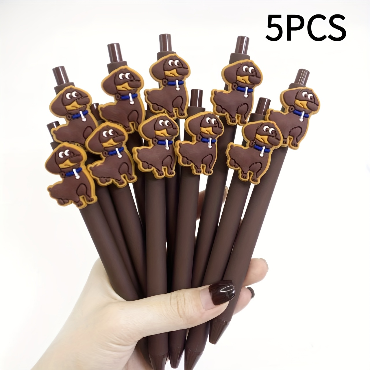 5pcs/10pcs Dachshund Pattern Patch Pen, Animal Puppy Series Pen, Solid Color Ballpoint Pen, Student Writing Stationery, Stationery Gift, Style Random