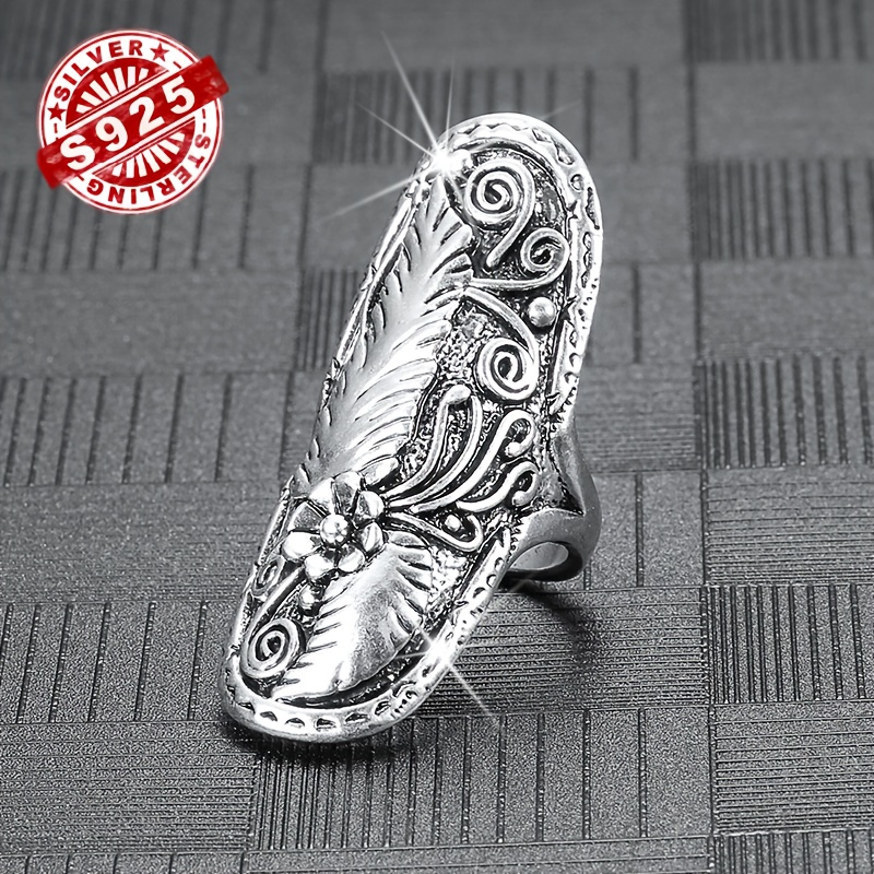 TEMU Bague en Argent 925 - Bague Plume Vintage - Design Luxueux et Unique, Idéale pour Tenue Quotidienne et Cadeaux de Fête, pour Adolescent(e)
