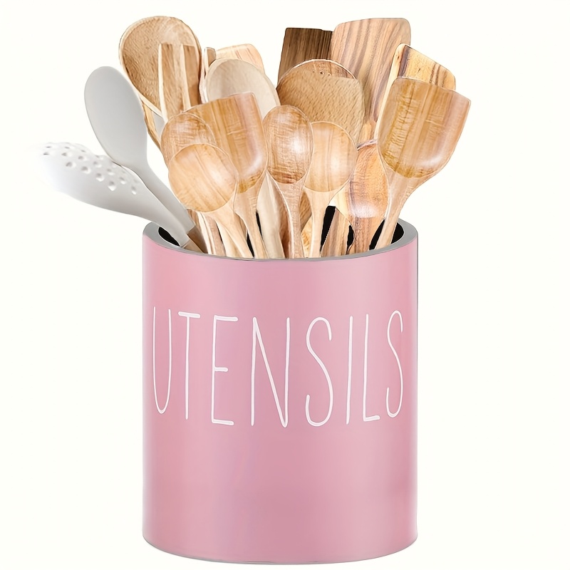 TEMU Kitchen Utensil Holder - Utensil Holder For Kitchen Counter - Cooking Utensil Crock - Pink/white/black Kitchen Decor And Accessories - Utensil