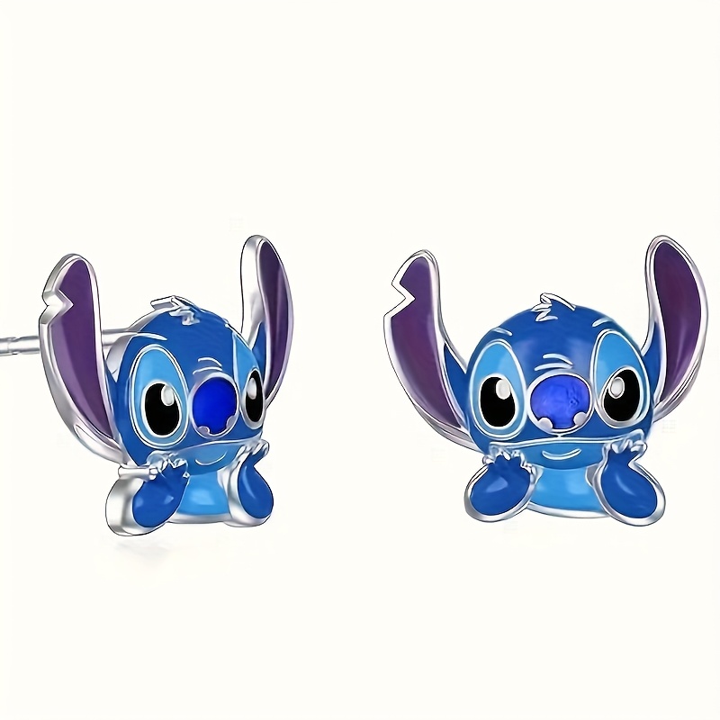 TEMU 1pair Cute Blue Color Stitch Earrings Design Anime Design Ear Piercing Jewelry Accessory Party Favors