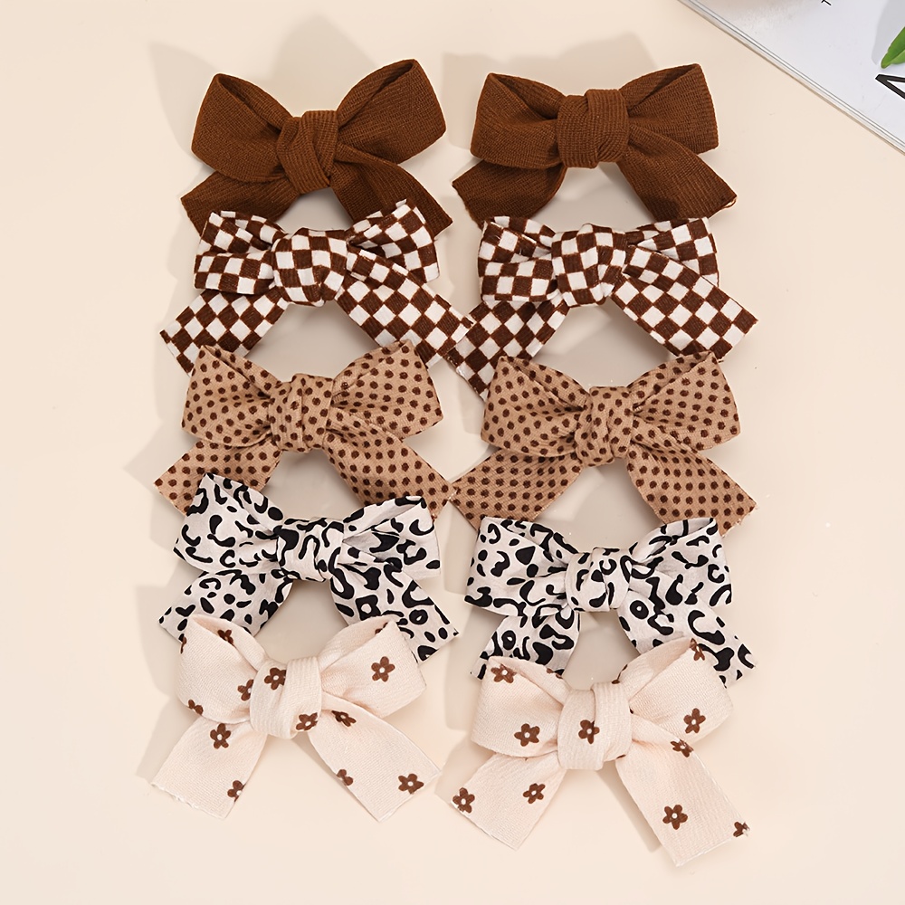 TEMU 10pcs Black & White Patterned Bow Hair Clips For Women Set Assorted Designs Like Leopard Checkerboard Polka Dot Floral & Solid For Trendy