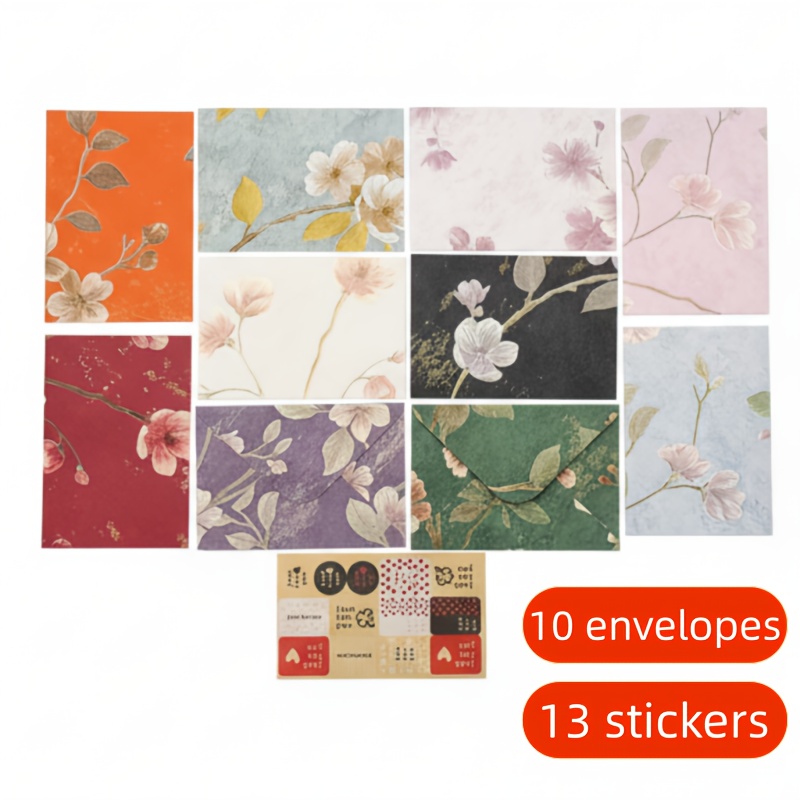 E-shop 23-teiliges elegantes selbstklebendes Briefumschlag-Set mit 10 passenden Aufklebern (13) – Vintage-Postgebührenbriefe geeignet für Hochzeiten,