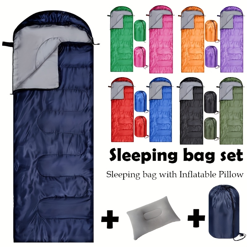tragbarer schlafsack mit aufblasbarem kissen, ganzjahres, leichter schlafsack - reißverschluss - für männer frauen, kompakte campingausrüstung zum warmhalten für rucksacktouren/wandern/camping/bergsteigen mit kompressionssack, urlaubsgeschenk
