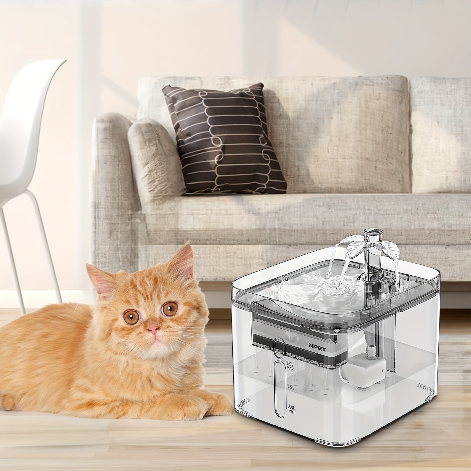 

3l Large Capacity Pet Water Fountain With -, Usb-powered Automatic Circulation System, , And Water Level Window For Cats And Dogs