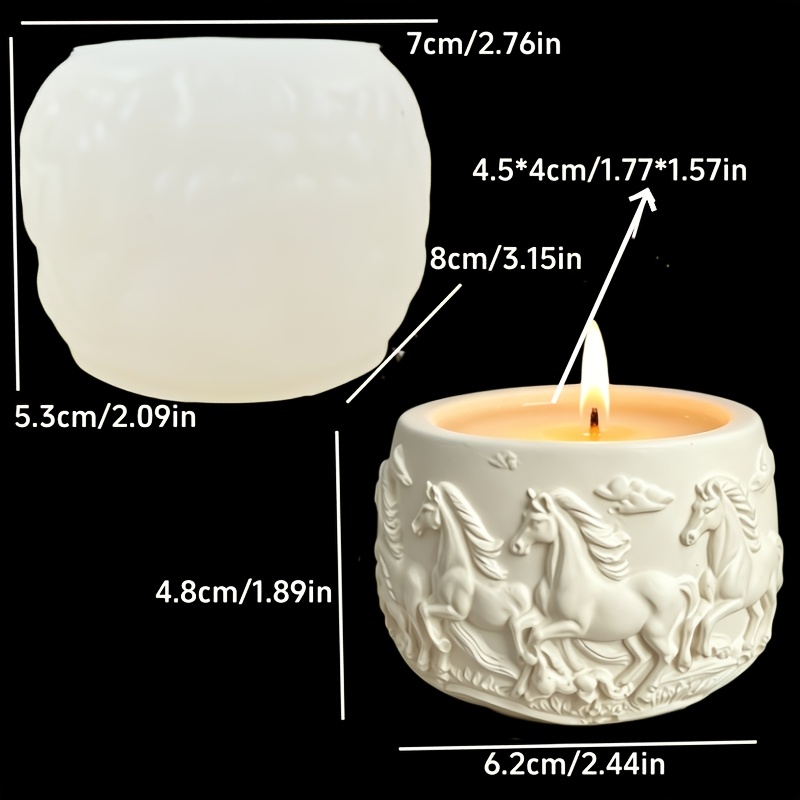 TEMU Silicone Clay Mold Compatible For Resin & Gypsum Crafts - Horse Relief Round Wax/resin/clay Molds Suitable For Candle Cups, Storage Boxes,
