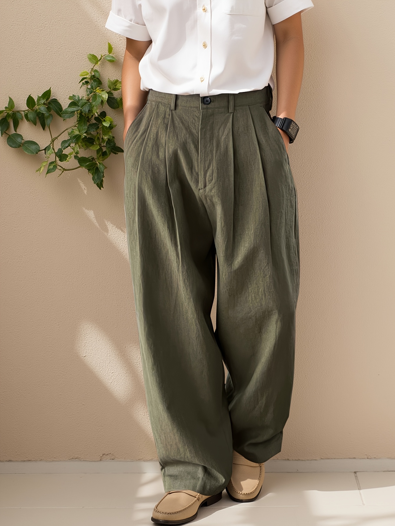 chinese dress ladies Men's Fit Resort 100% Natural Linen Flat Front Dress Pants 36W x 32L / Natural main image 1