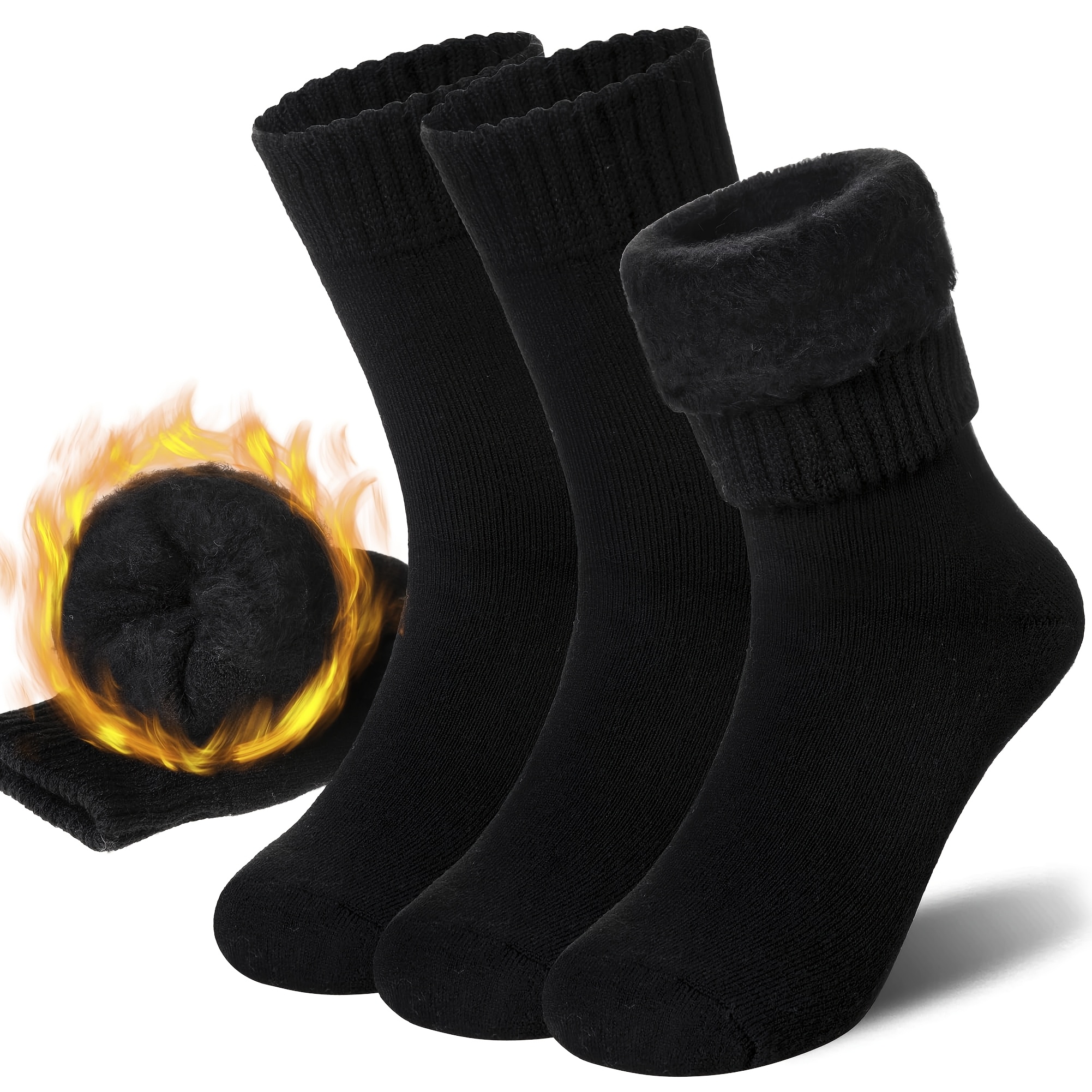 TEMU 3 Pairs Women Heated Socks Ski Winter Thermal Hiking Snowboarding Thick Boot Insulated Socks