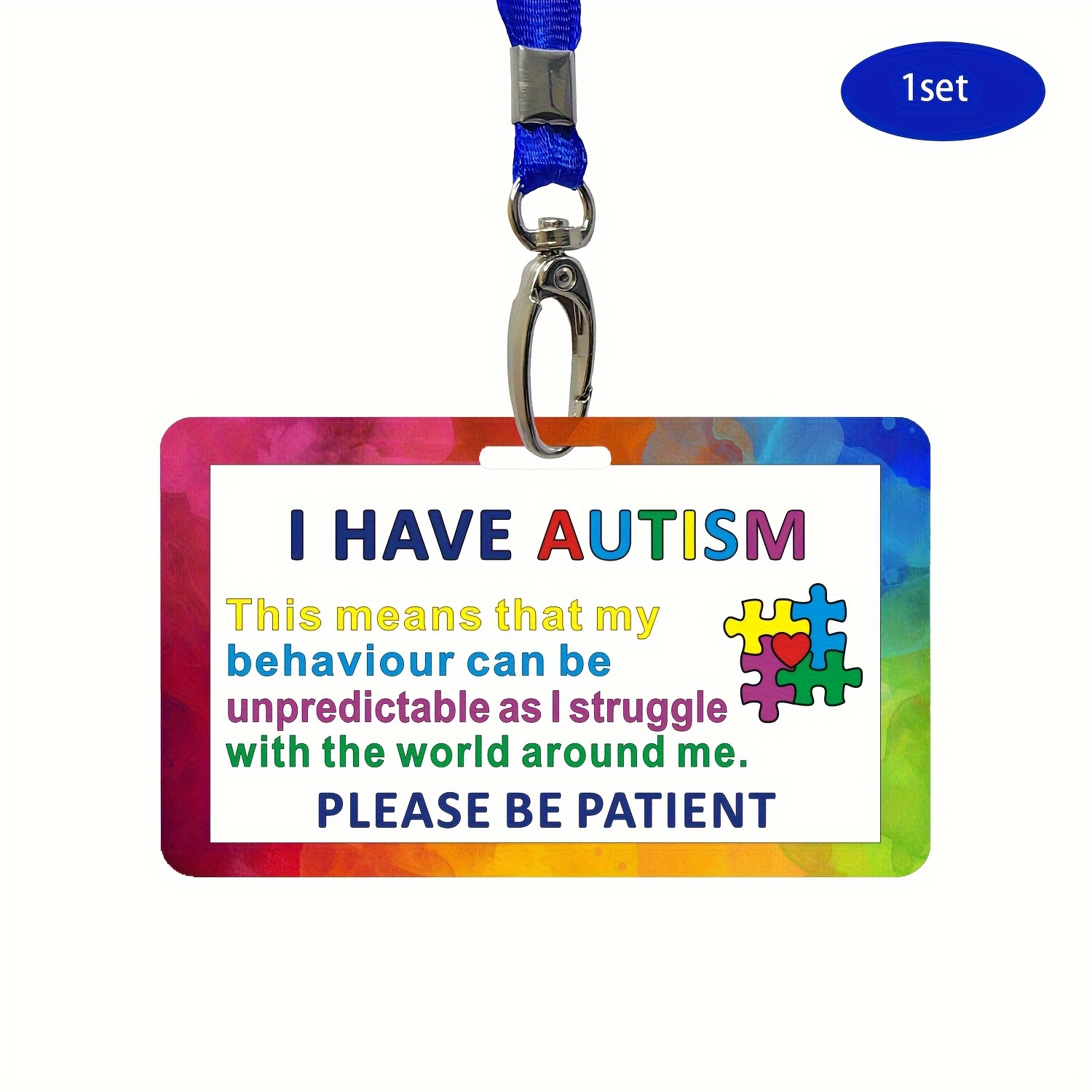 

1 Set, Autism Awareness Lanyard Card With , Waterproof & Fade-resistant Pvc, Id Badge For Autism Travel, School & Office Supplies, Autism Pass