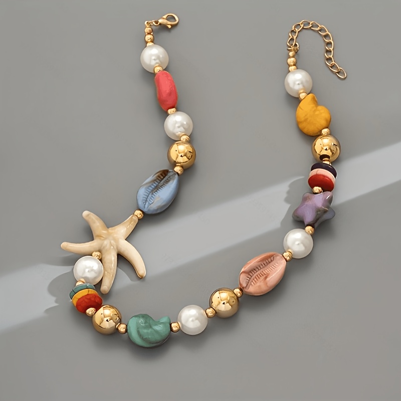 TEMU Collar de con concha de mar de de resina estilo playa para mujer, accesorio de color aleatorio