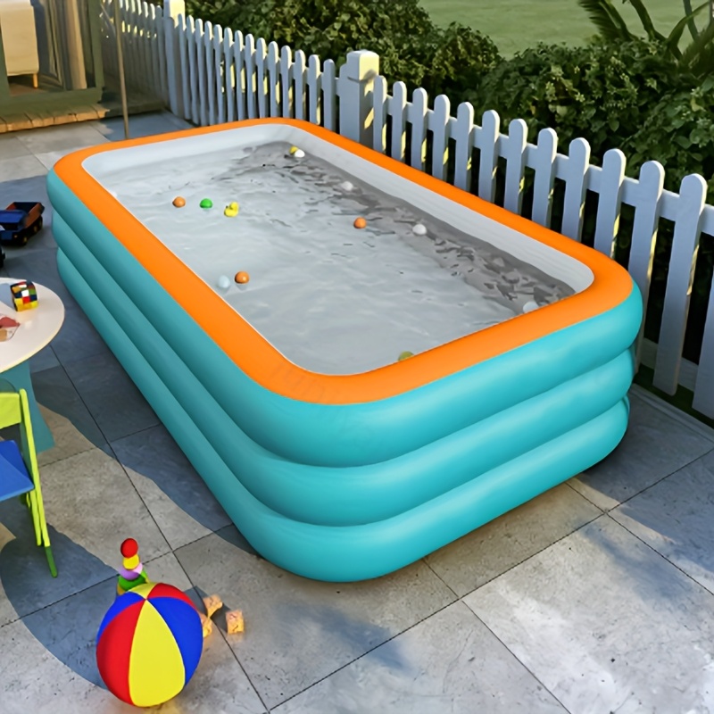 super large 3 4 layer heightened thick inflatable swimming pool foldable pvc sunscreen material blue white rectangular design with   for patio beach camping outdoor   beach swimming pool quick setup pool