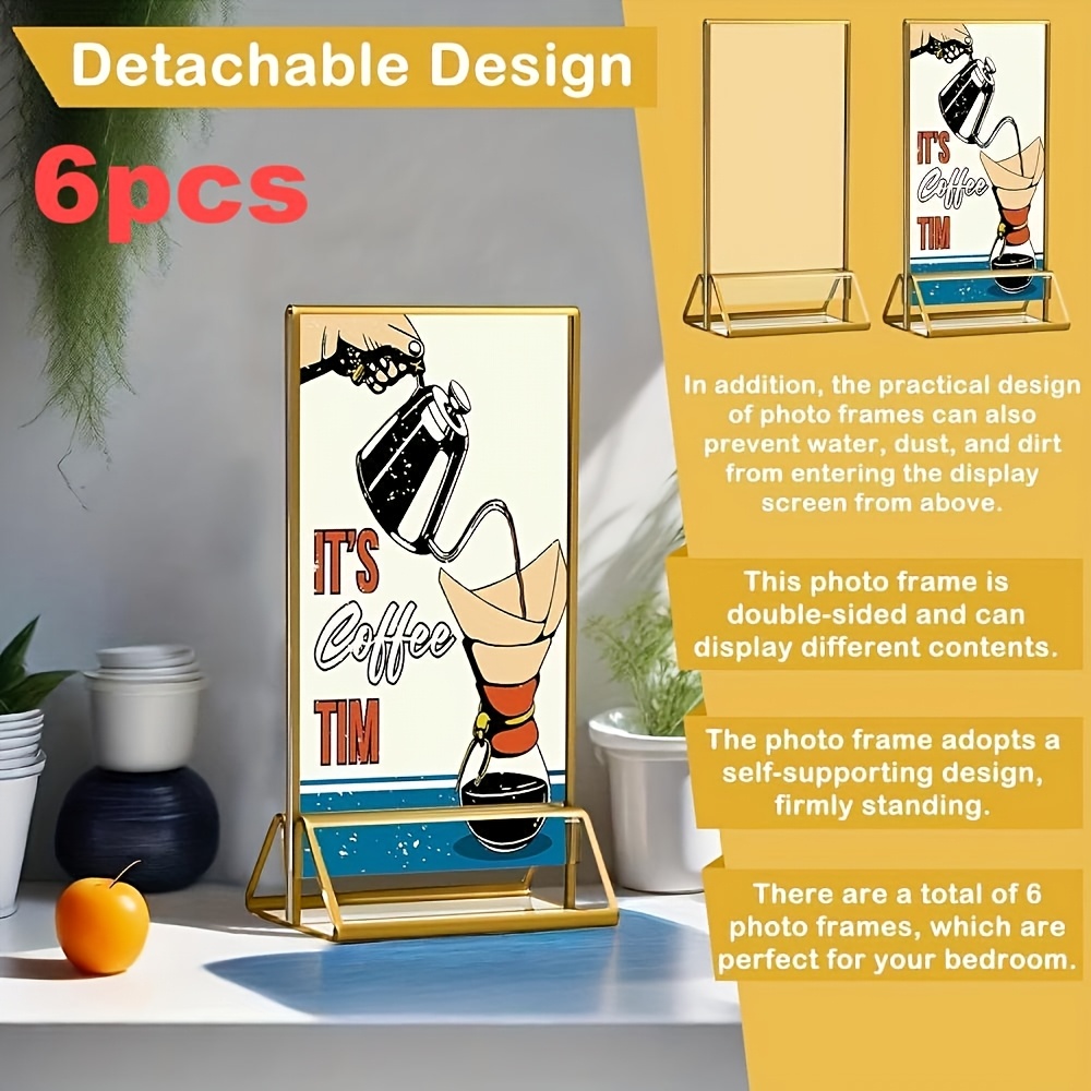 

6pcs Premium Acrylic Table Signs With - Double-sided, Pull-out Display For Menus, Photos & More - Office, Countertops, Weddings & Restaurants