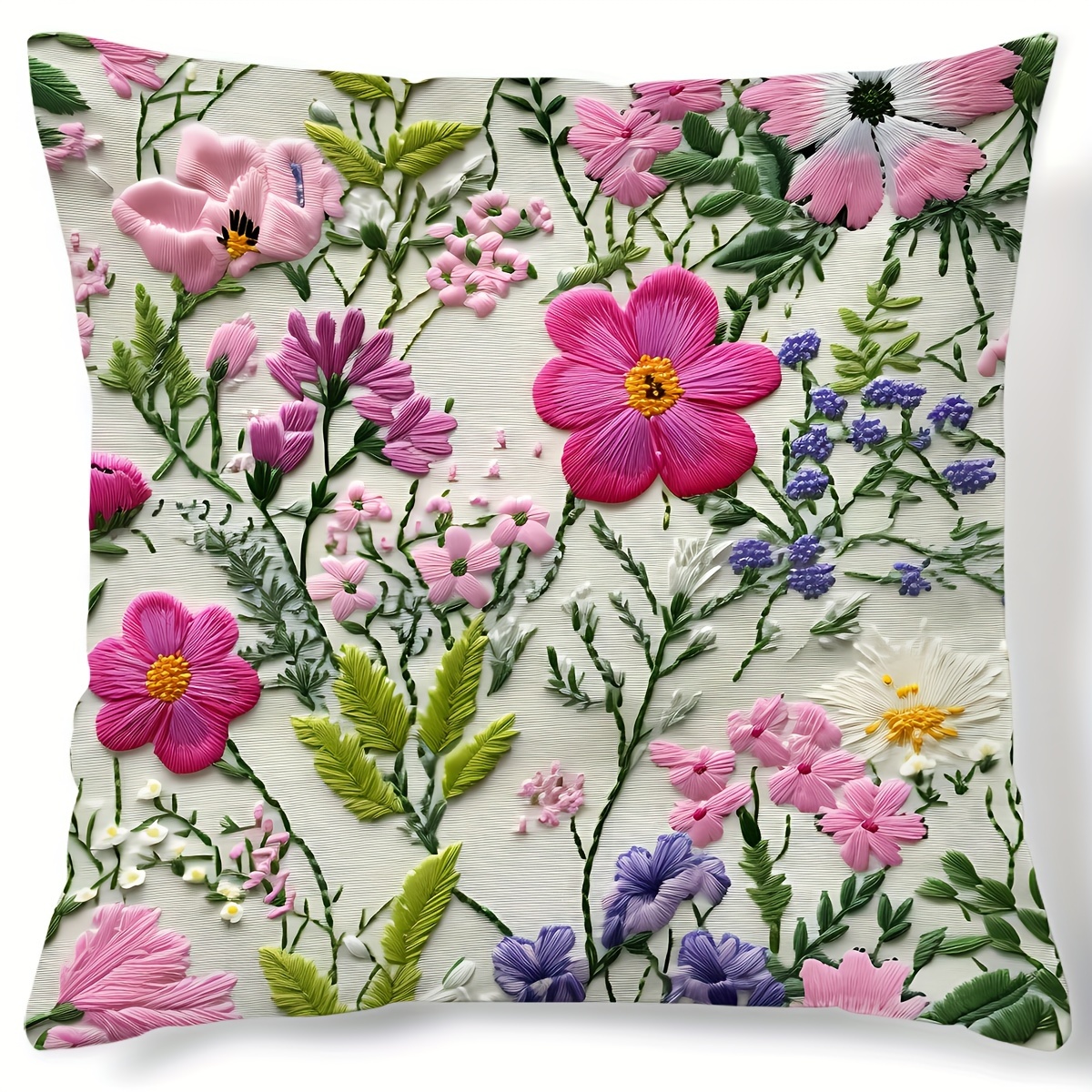 

Contemporary Floral Throw Pillow Cover 1pc, Polyester, Hand Wash, Zipper Closure, 17.7"x17.7" - Plant Leaves And Flowers Digital Print For Sofa, Living Room, Bedroom Decor - No Insert