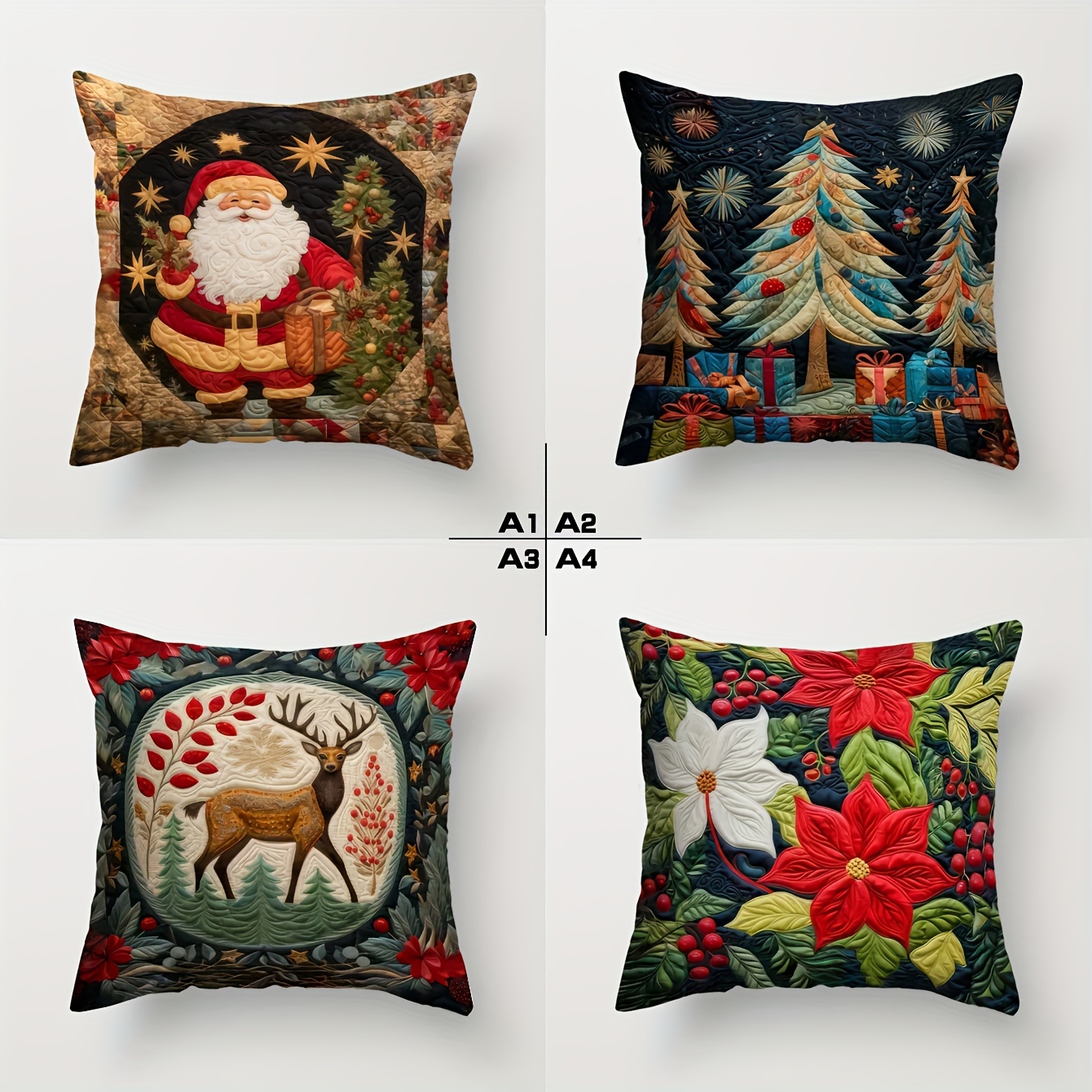 

4 Pcs Super Soft Pillowcases: Santa Claus Christmas Tree Pattern, Ins Style, Single-sided Printing, Suitable For Sofa, Living Room, Bedroom Home Decoration, No Pillow Core