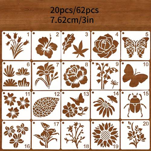 62 pcs 20pcs 3 inch stencils for crafts reusable rock painting stencils stencils for painting reusable stencils for painting on wood wall tile home decor handbook drawing template