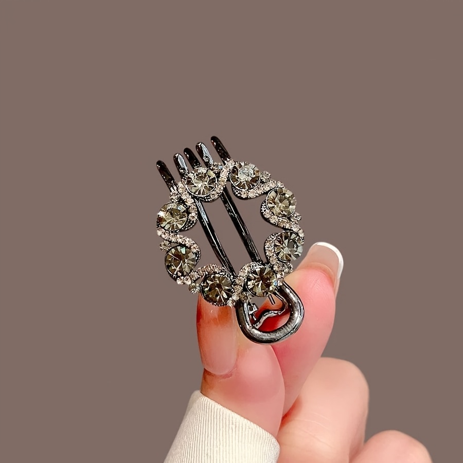 E-shop Elegante Strass Runde Haarspange - Vintage-inspiriertes Legierung Seitenpony Accessoire für Frauen, Haarspange, Hohl