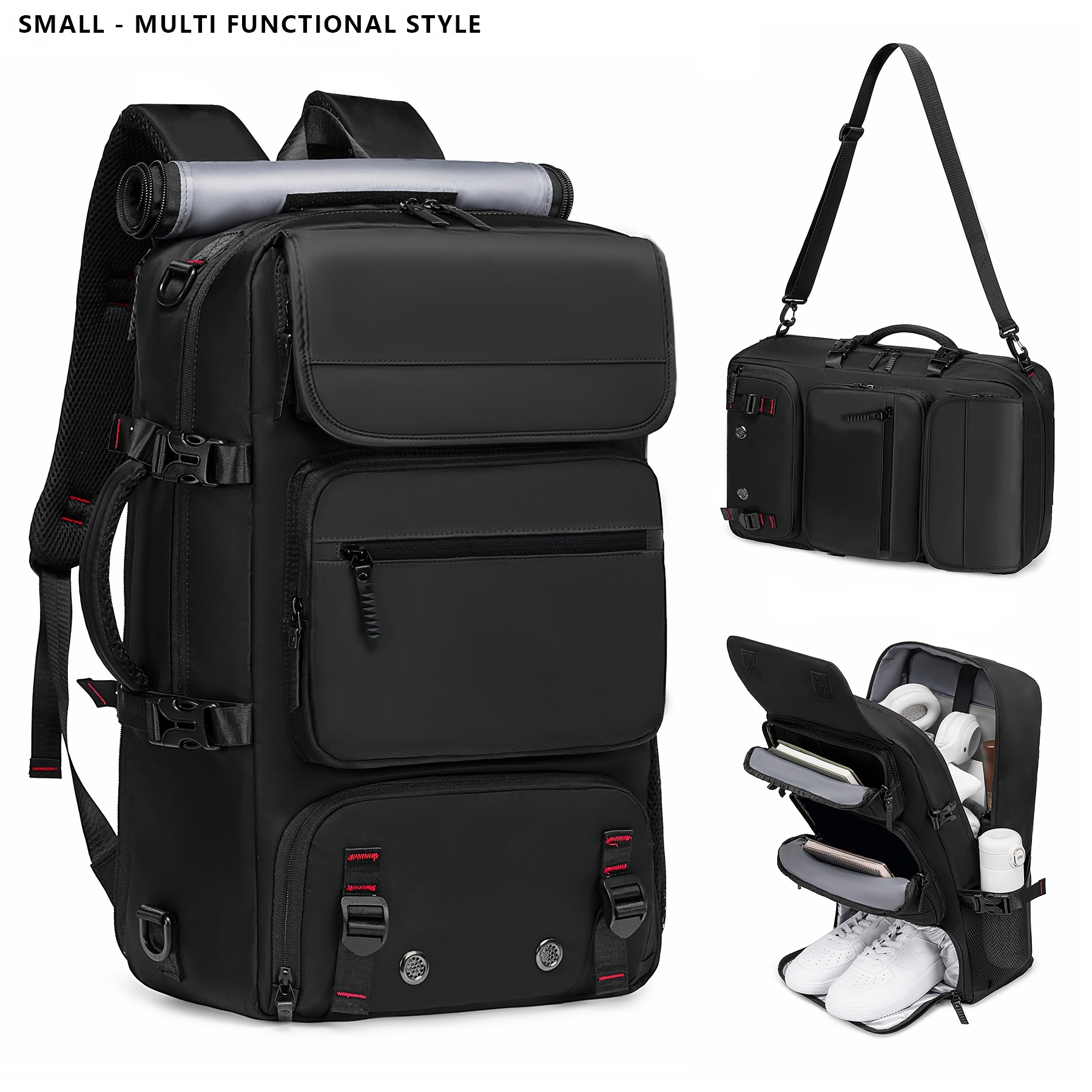 TEMU Sacoche d'ordinateur multifonctionnelle à double bandoulière, sacoche d'ordinateur grande , sac à dos de voyage multi-poches, sac à dos pouvant