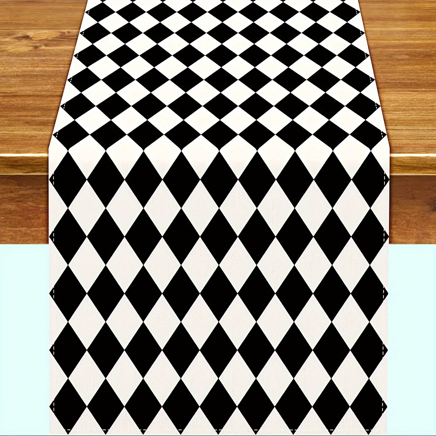 

1pc, Linen Table Runner With Black And White Diamond Lattice Pattern - Perfect For Tea Parties, Picnics, And Holiday Dining