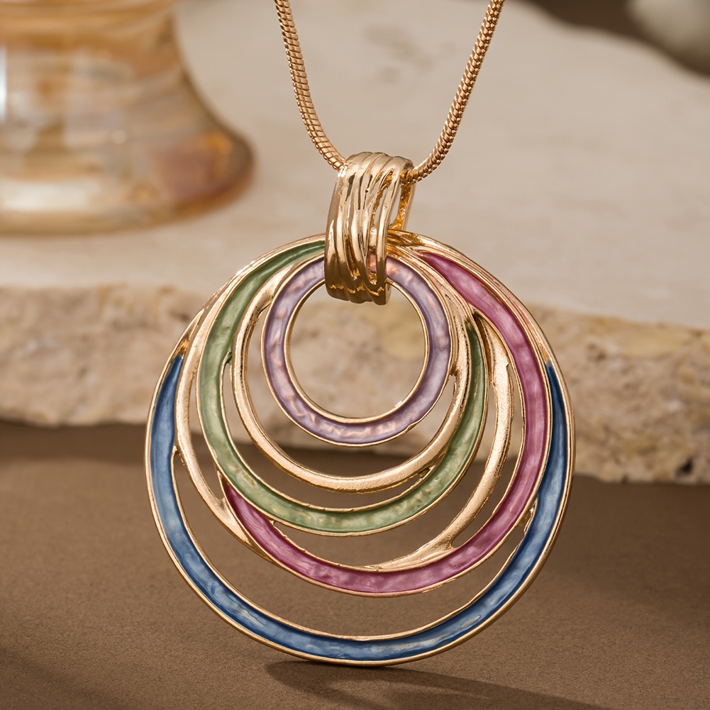 Bohemian Geometric Pendant Necklace Golden Thin Spiral Coating