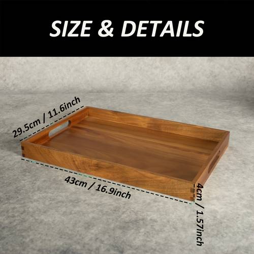 1 2pcs 17in large acacia wood ottoman tray with handles decorative wooden serving tray for sofa coffee table home decor living room