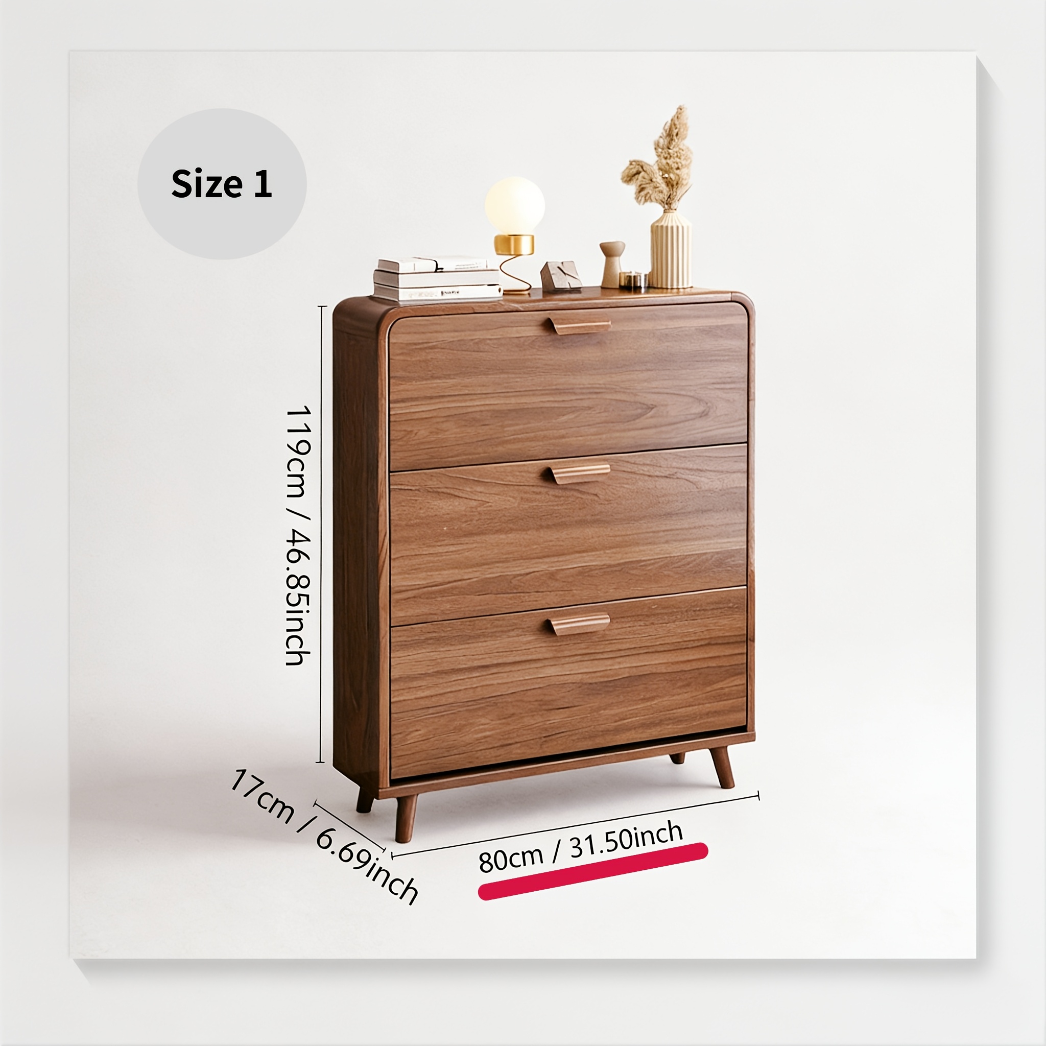 Image of 1pc Shoe Cabinet With 3 Folding Drawers, Natural Hidden Shoe Cabinet, Freestanding Shoe Organizer For Entryway, Hallway, Closet, Living Room