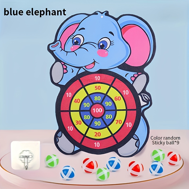 TEMU Jeu de fléchettes adhésives avec crochet de suspension et 9 balles adhésives, jeu de sur cible murale éléphant crocodile, jouet de jeu sécurisé