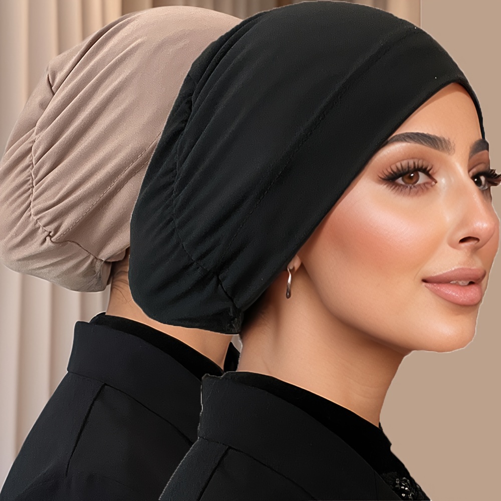 2pcs/Set Solid Color Muslim Headscarf with Closed Back Cap