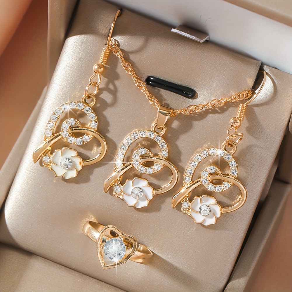 E-shop 1 Paar Ohrringe und Anhänger Halsketten und Ring Herz Schmucksets - Eleganter Stil Exquisite Geschenke für Frauen (Ohne Schmuckkästchen)