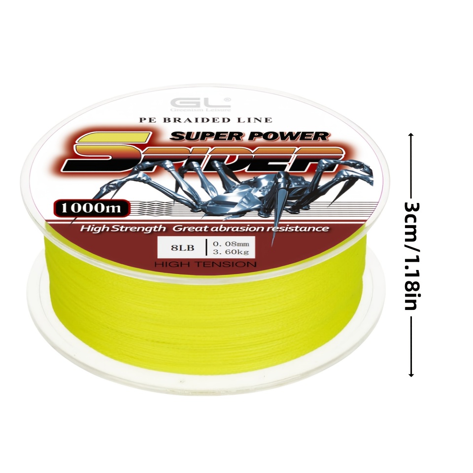 1000m Yellow Braided Fishing Line - Power Performance For Saltwater Or -super Strong - Abrasion Resistant - No Stretch - Smaller Diameter, Great Pe Braid Line For Long Cast