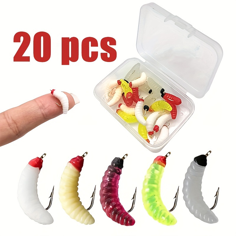 

5/20pcs Bionic Soft Bait With Hook, Mini Maggot Lure, Fishing Accessories For Bass Trout