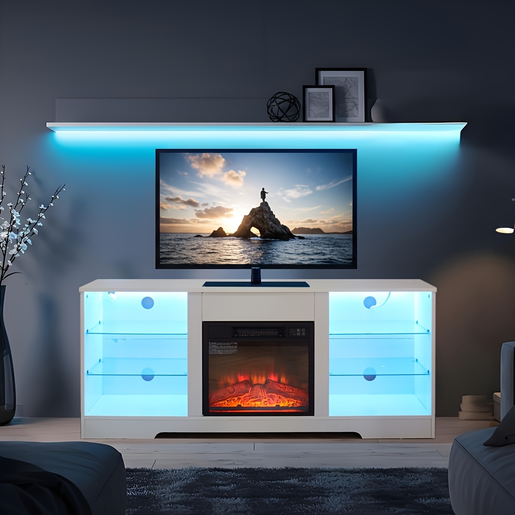 

Modern Stand With 3d Led Fireplace, Glass Shelves & Usb Charging Ports - Fits Tvs Up To 65", Easy Assembly, 58"w*15.5"d*24.4"h