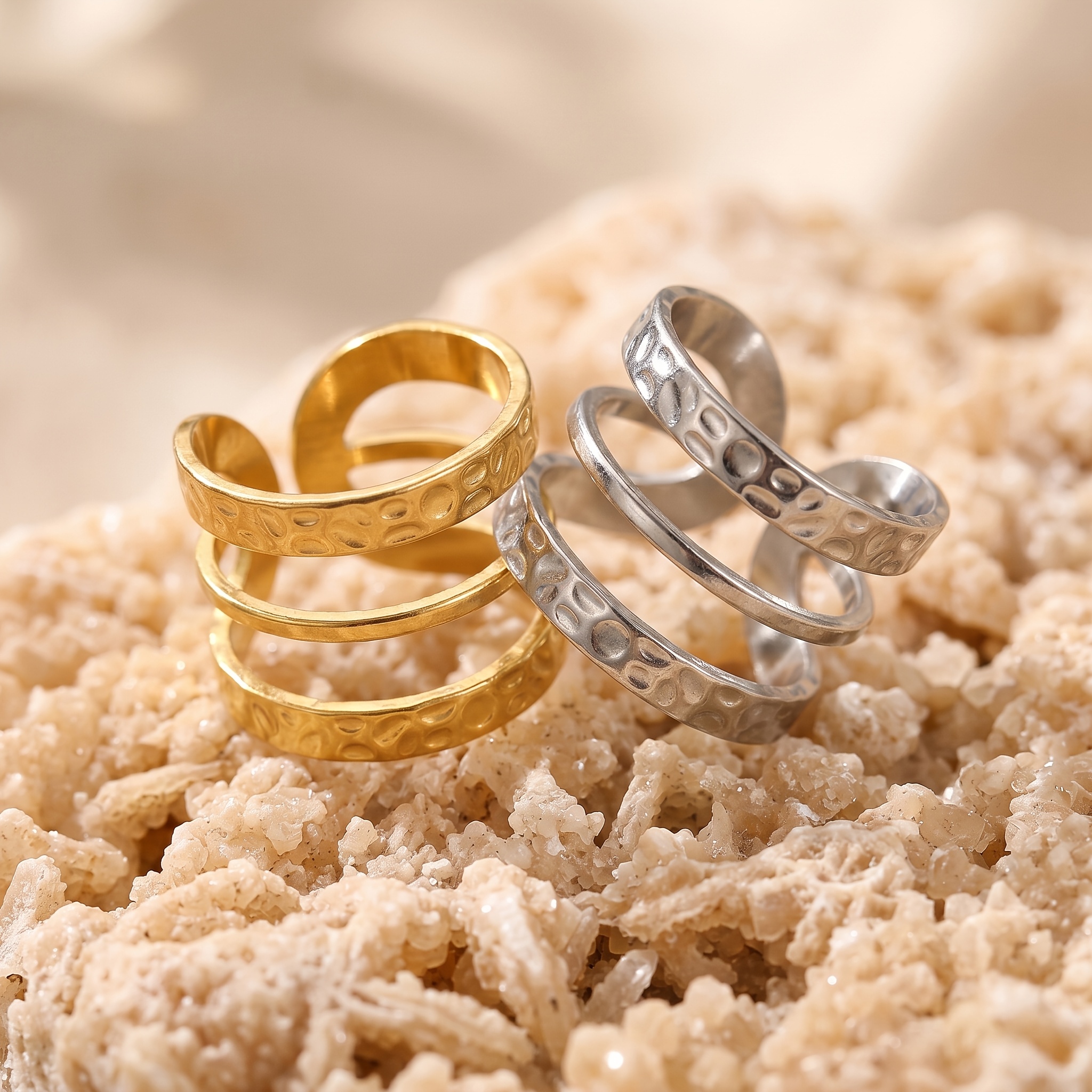 Hammered Dot Texture Open Ring for Women