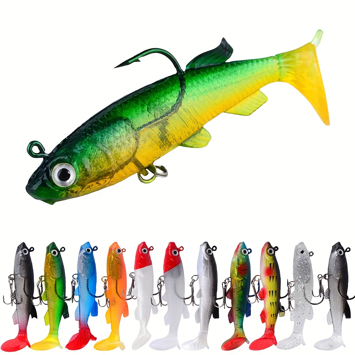 11pcs Soft Bait Set, Rubber Artificial Sinking Swimming Lures for Lure Fishing, Curly Jig Heads, Fishing Tackle   Designed for   And Pikeperch