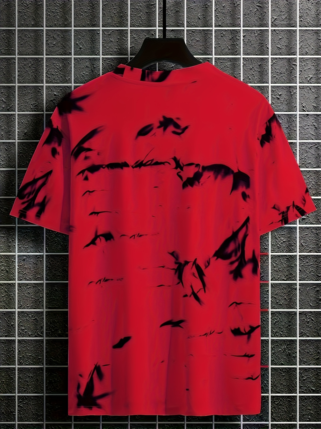 Men's Casual Short Sleeve T-Shirt - Gradient Ink Splatter & Bird Pattern Design, Green & White Opaque Polyester Blend Knit Fabric, Breathable Round Neck Tee for Spring/Summer Daily Wear & Vacation, Leisure Apparel, Relaxed Fit Shirt, Opaque Material, PLUS SIZE