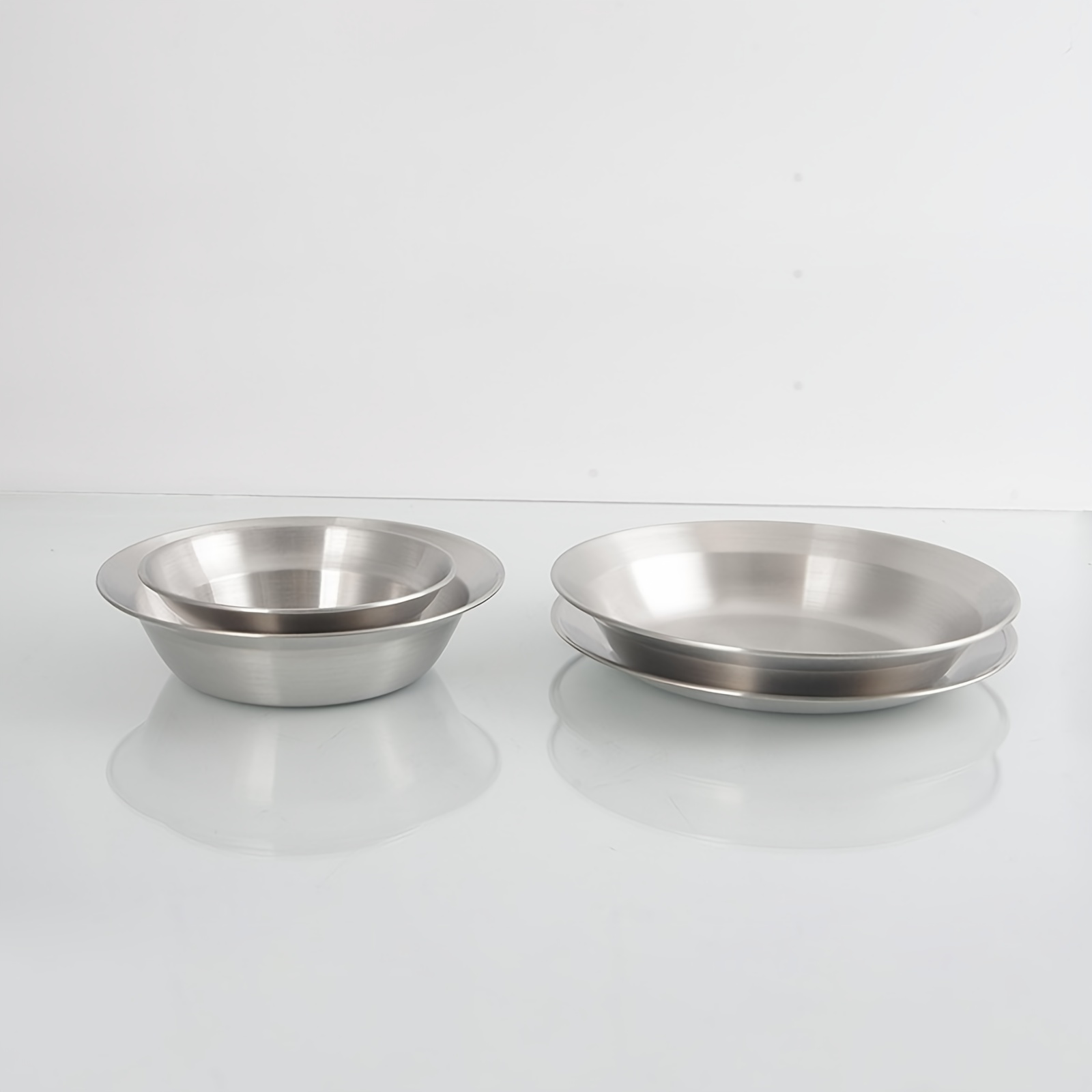 Image of Outdoor Stainless Steel Cutlery Set; A 4pcs Set Of Stainless Steel Plates And Bowls