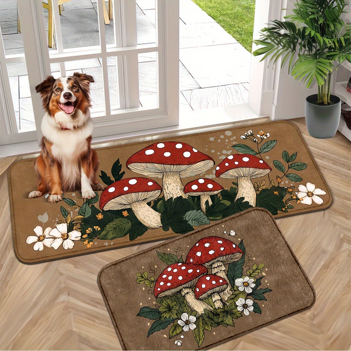 

Spring Mushroom Pattern, Welcome, 1pc/2pcs Doormat, Suitable For Outdoor Entrances, , Kitchens, Laundry Rooms, Bedrooms, Christmas Gifts, Christmas Decorations, New Year Gifts, Decor.