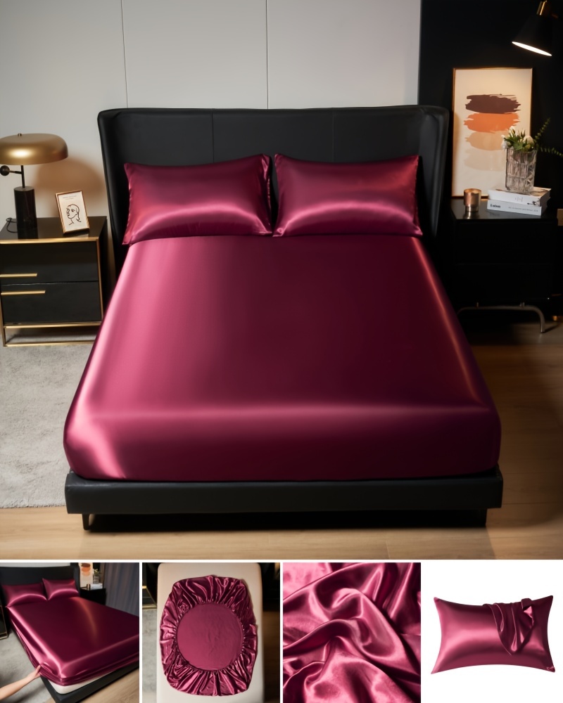 luxurious satin bed sheet set 1 bed sheet 1 2 pillowcase without pillow core soft comfortable and smooth protecting hair and skin   in twin full queen and king sizes fully wrapped bed sheet suitable for hotels guest rooms and bedroom bedding details 8