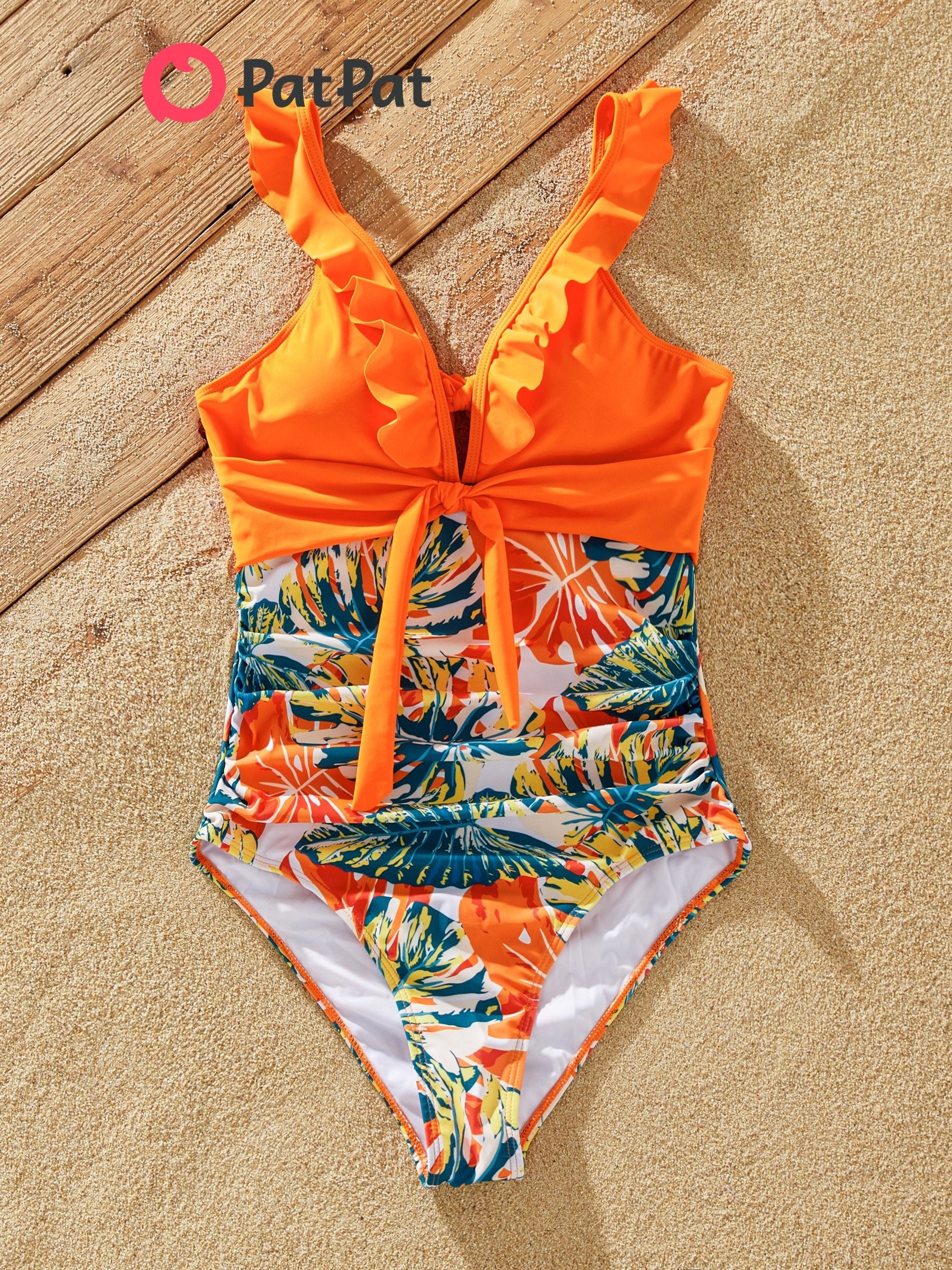 family matching orange tropical plant print splicing Temu Malaysia