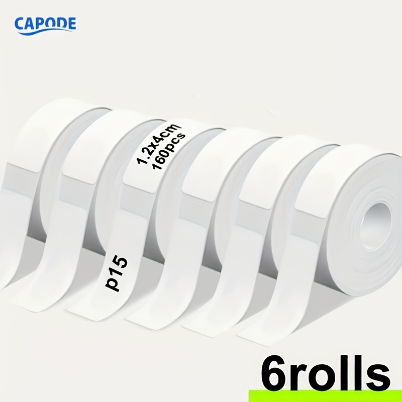 Image of 6 Rolls Of Self-adhesive Paper, 12 X 40mm (0.472 X 1.57in) Continuous Paper, 160 Sheets Of White Paper Per Roll, Compatible, Suitable For P15