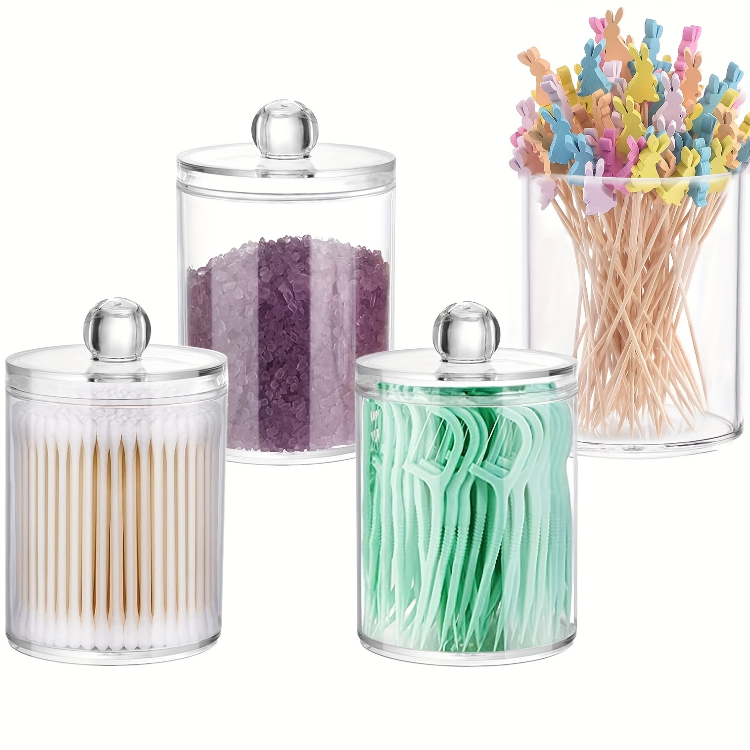 TEMU 4pcs Stick Organizer For Toothpicks, Cotton Swabs, Cotton Swabs, Dental Floss Holder, Plastic Organizer For Bathroom Vanity, Makeup Table