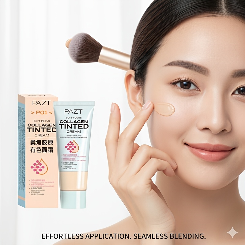 The PAZT Soft-Focus Collagen Tinted Cream Combines The Functions of a Moisturizer, Primer, And Foundation. It Contains Precious Collagen And Moisturizing Essence, Instantly Concealing Pores And Imperfections, Evening