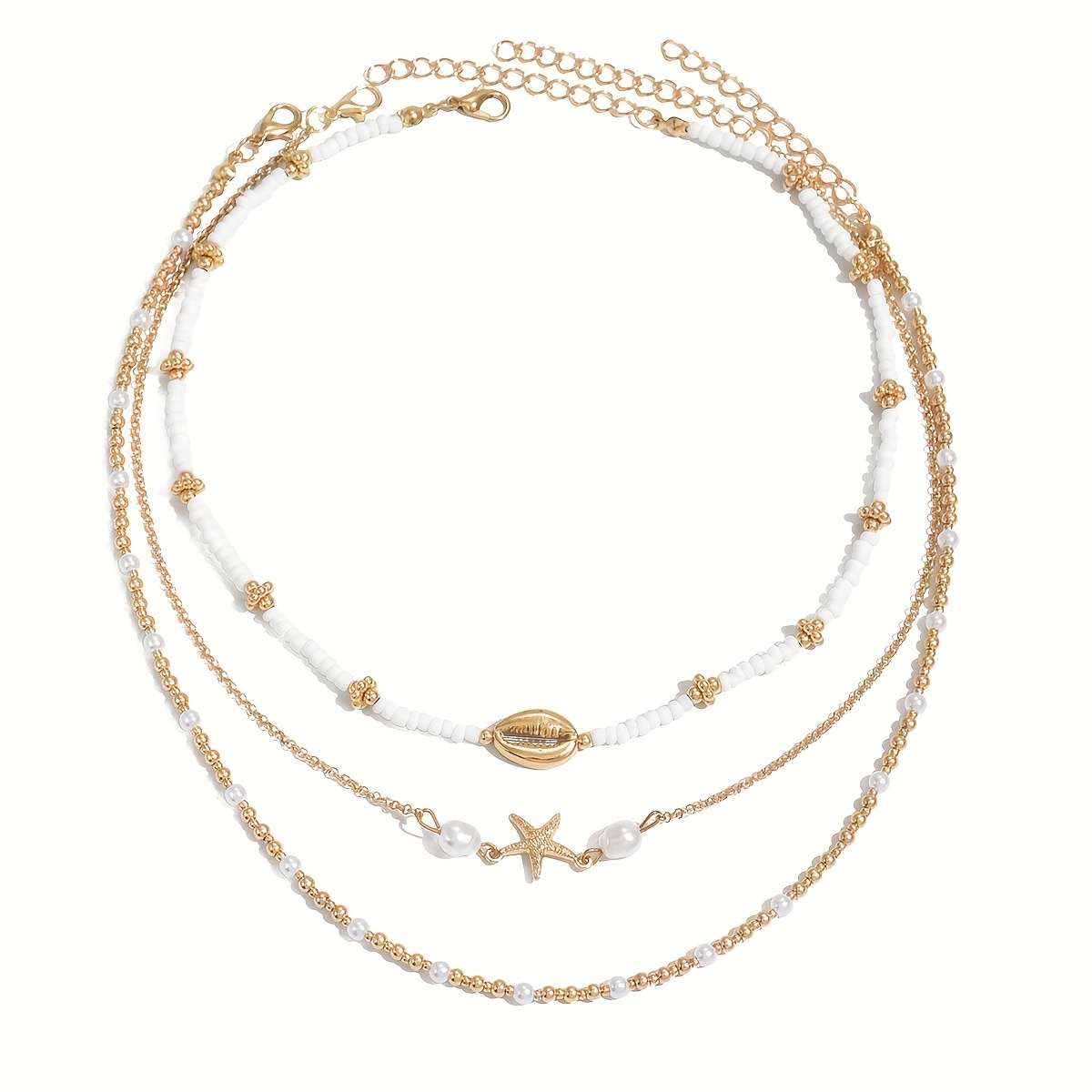 3pcs Women's Choker Necklace Set, Shell & Starfish Pendants