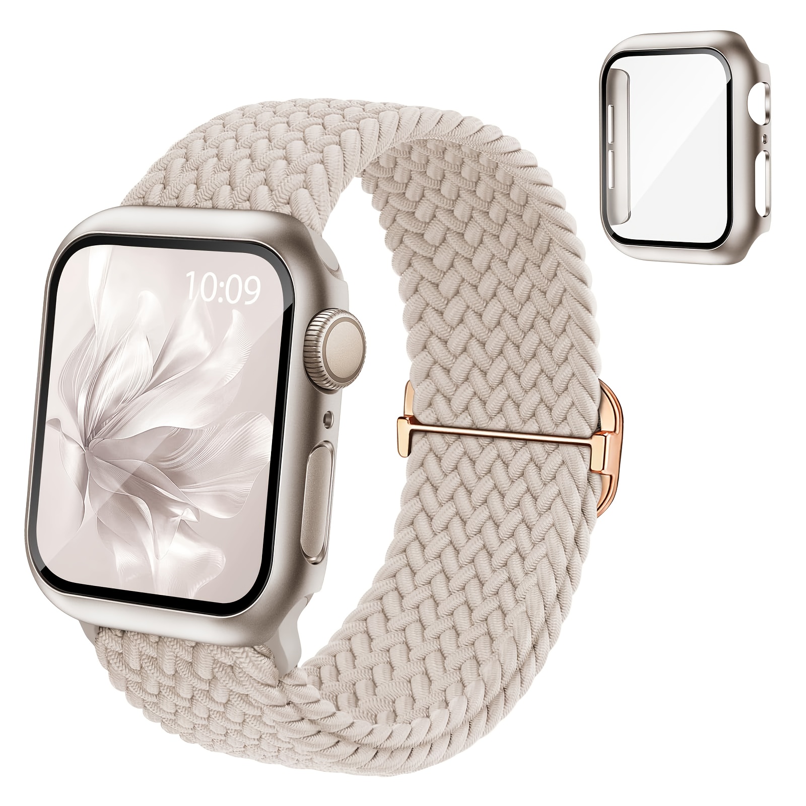 Braided Stretchy Band Compatible For Watch Band And Case 40mm 41mm 42mm 44mm 45mm 46mm, Nylon Elastic Solo Loop And Protective Cover With Screen Protector For Iwatch Series 10 Se 6 5 4 3