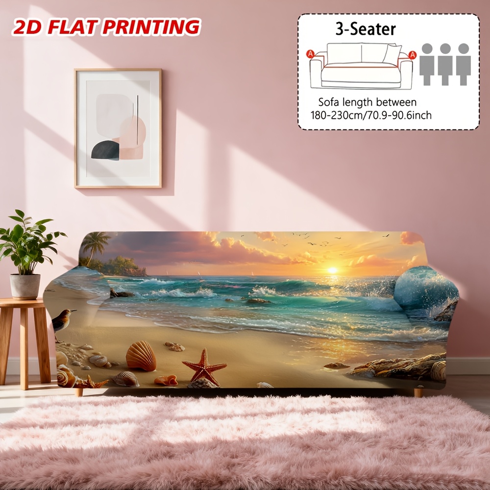 TEMU Copridivano 1 pz con stampa piatta 2D tramonto sulla spiaggia con , copridivano, facile da rimuovere e pulire, per letto convertibile, lavabile