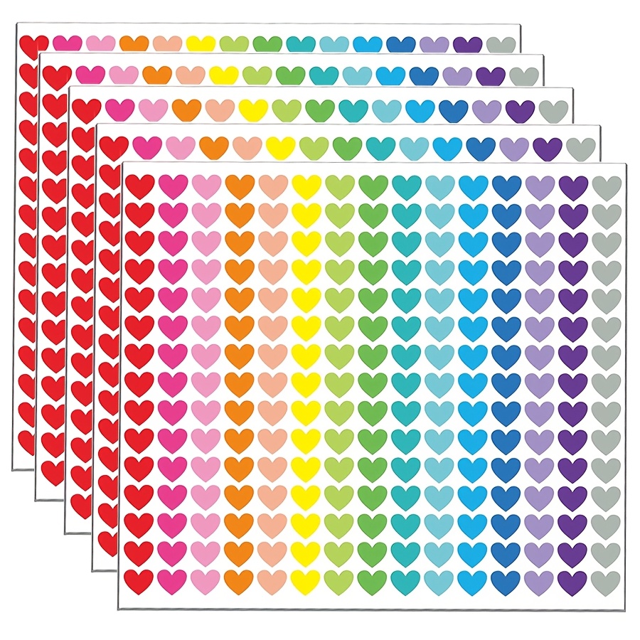 TEMU 5 feuilles d'étiquettes autocollantes de cœur de 0,5 pouce, mini autocollants colorés, 15 couleurs, pour emballage cadeau, décoration